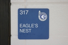 Edgewood Middle School (Highland Park); Marquee Computer Lab sign with Tactile & Braille with school logo
