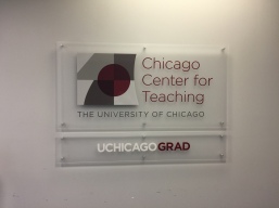 Chicago Center for Teaching (University of Chicago); Cap and Barrel sign with high performance vinyl letters and logo on frosted acrylic