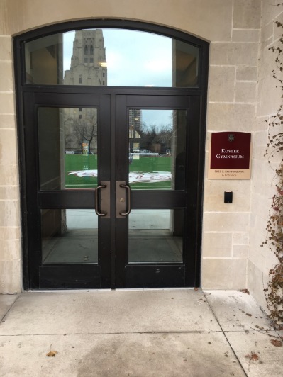 Kolver Gymnasium (University of Chicago) Exterior Grade, multi-layered, Directional Sign