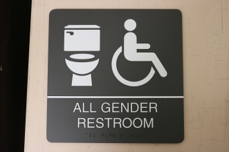 Illinois State University (Normal, IL); ADA Compliant All Gender Restroom Sign with Tactile & Braille