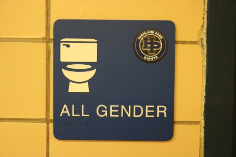 Highland Park High School (Highland Park, IL); ADA Tactile and Braille All Gender Restroom Sign + Logo