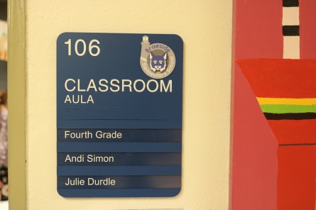 Braeside Elementary School (Highalnd Park, IL); ADA Tactile & Braille Classroom Sign with 3 Window Units + 3 Inserts with High Performance Vinyl Copy + Logo
